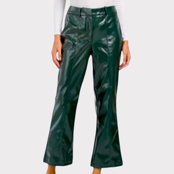 7 For All Mankind Pants - 7 For All Mankind Green Faux Leather Flare Pant